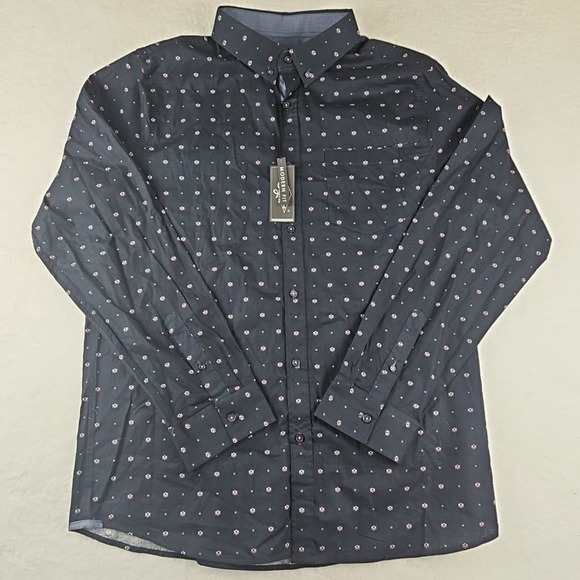 Eighty Eight Other - NWT $44 Eighty Eight Button Up Shirt Men XL Black Geometric Cotton Long Sleeve